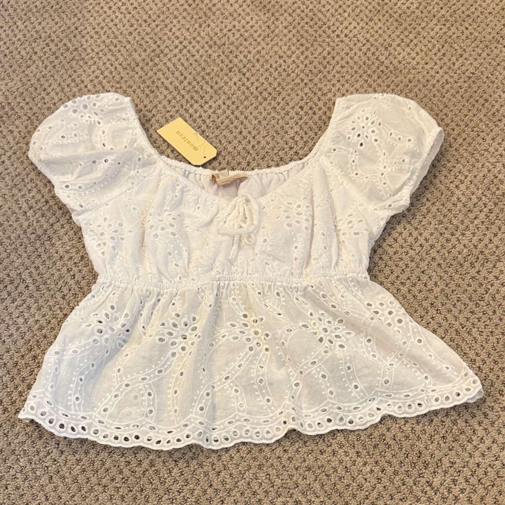 Monteau White Eyelet Blouse